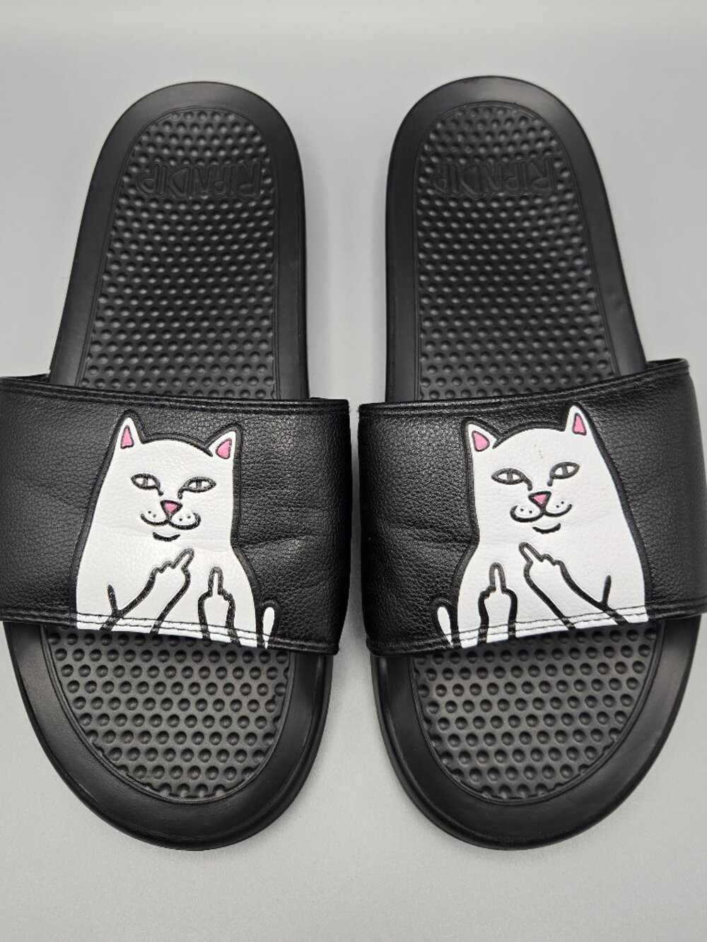 RIPNDIP Men's Slide Sandals Black Cat Lord Nermal Embroidered US 9